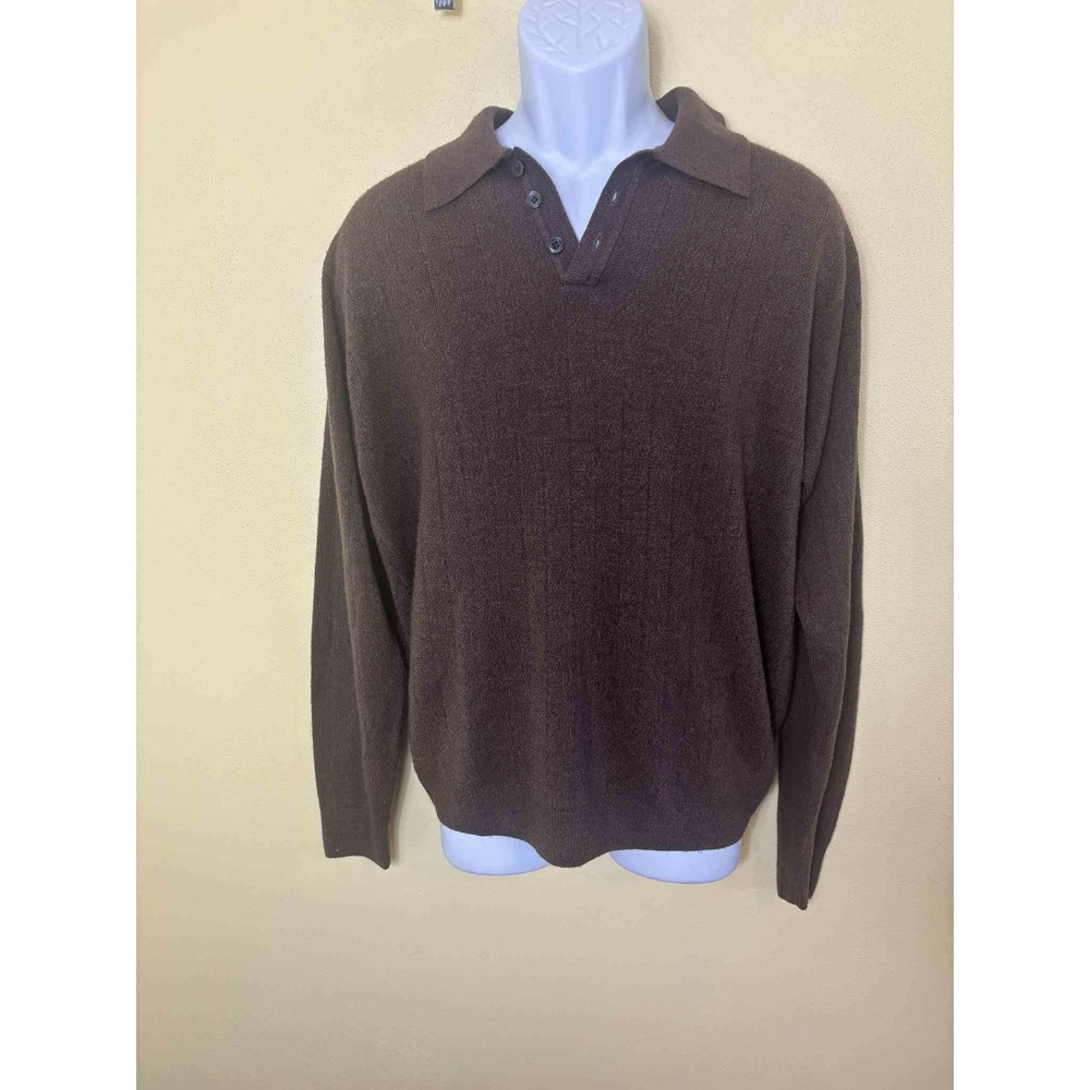 Jantzen Men's Brown Long‎ Sleeve Button Collar Polo Shirt Size Large
